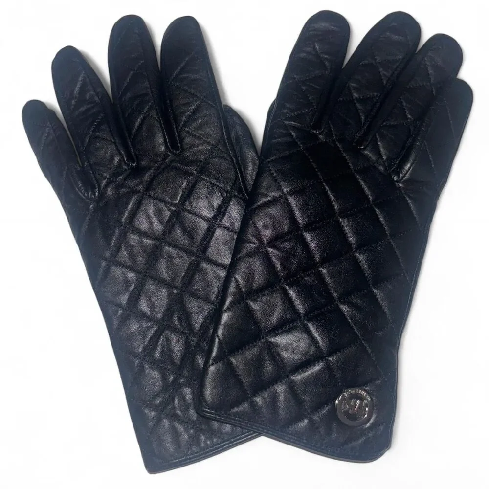 Michael-Kors Women's Black Quilted Leather Gloves - Picture 1 of 8